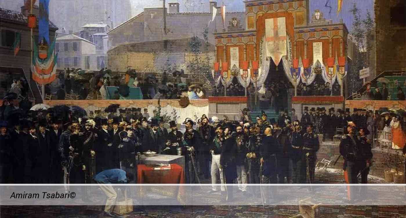 המלך ויטוריו עמנואל ה-2 מניח את אבן הפינה לגלריה, דומניקו אינדונו, 1865.